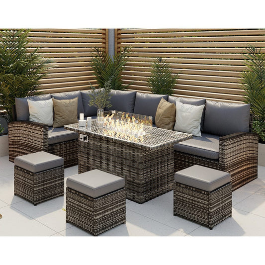 9 Seater Fire Pit Rattan Set In Grey